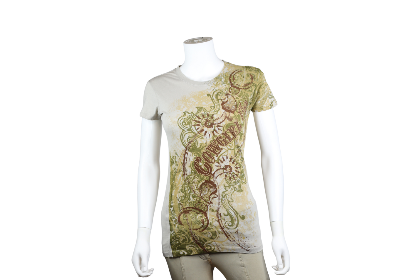Beige Cowgirl Up Short Sleeve Shirt S